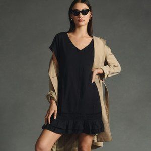Anthropologie Daily Practice Ruffle Hem Black Dress Size XXS NWT